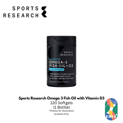 Sports Research Omega 3 Fish Oil with Vitamin D3 – Triple Strength 1040mg Omega-3 + 2500 IU D3 for Bone, Immune & Heart Suppo