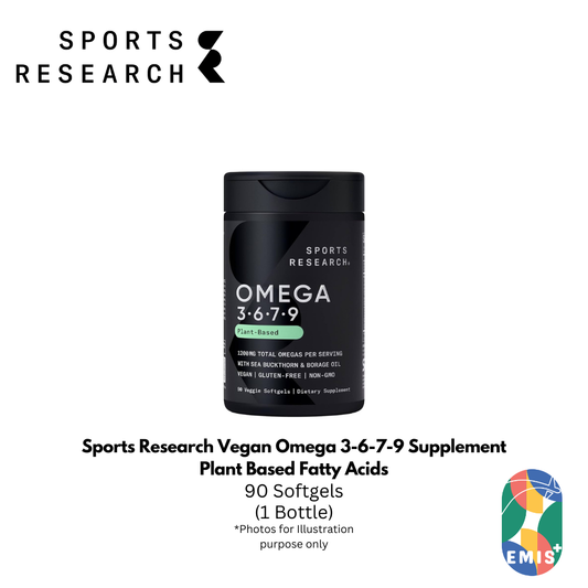 Sports Research Vegan Omega 3-6-7-9 Supplement Plant Based Fatty Acids with Sea Buckthorn, Flaxseed, Pomegranate, Olive, Bora