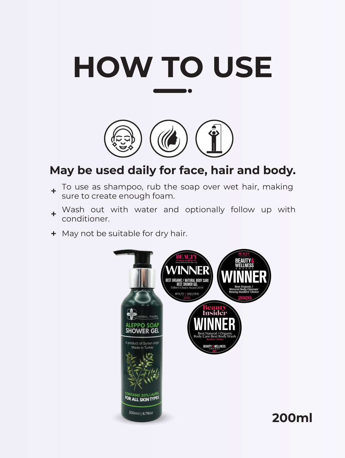 Herbal Pharm Aleppo Soap Shower Gel 200ml - Herbal Pharm Singapore