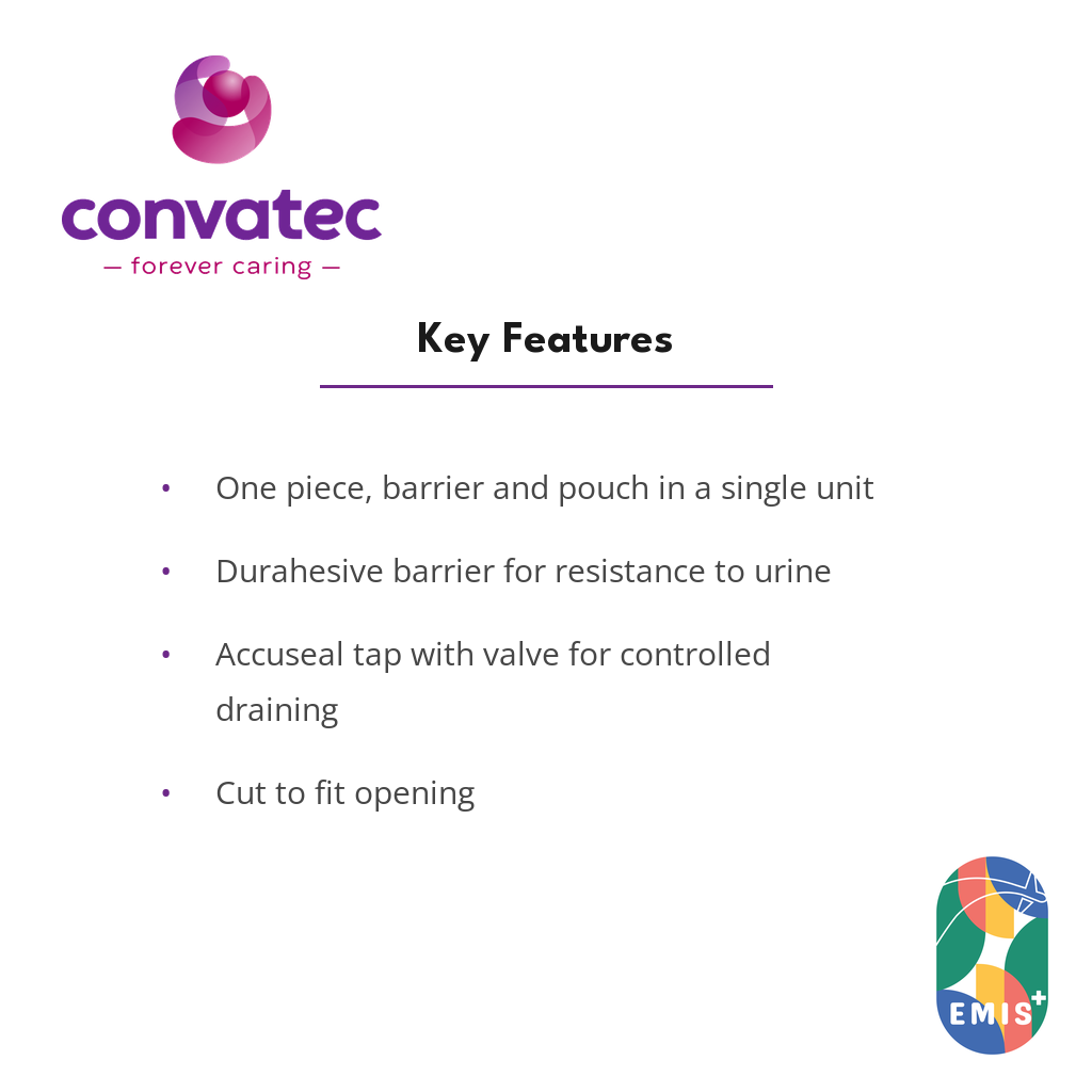 ConvaTec Esteem+ One Piece Urostomy Pouch with Durahesive and Accuseal Tap key features