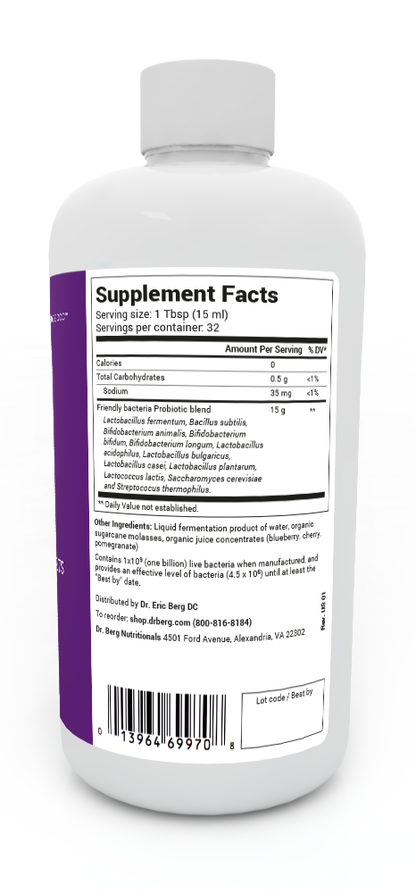 Dr. Berg Friendly Bacteria Probiotic Liquid: 12 Strains for Optimal Gut Health - 16.3 fl oz