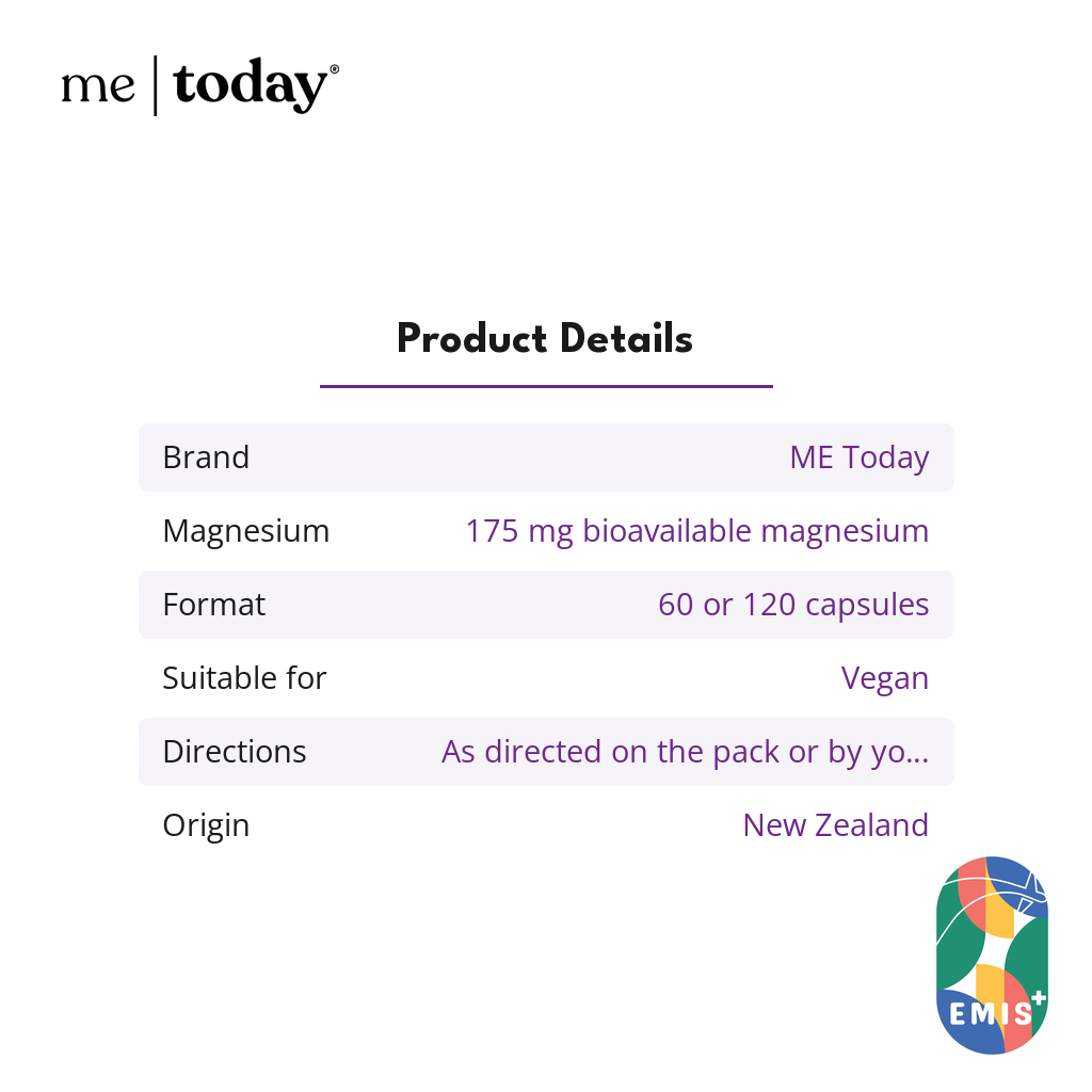 ME Today Magnesium 875 with 175mg Bioavailable Magnesium, Vegan
