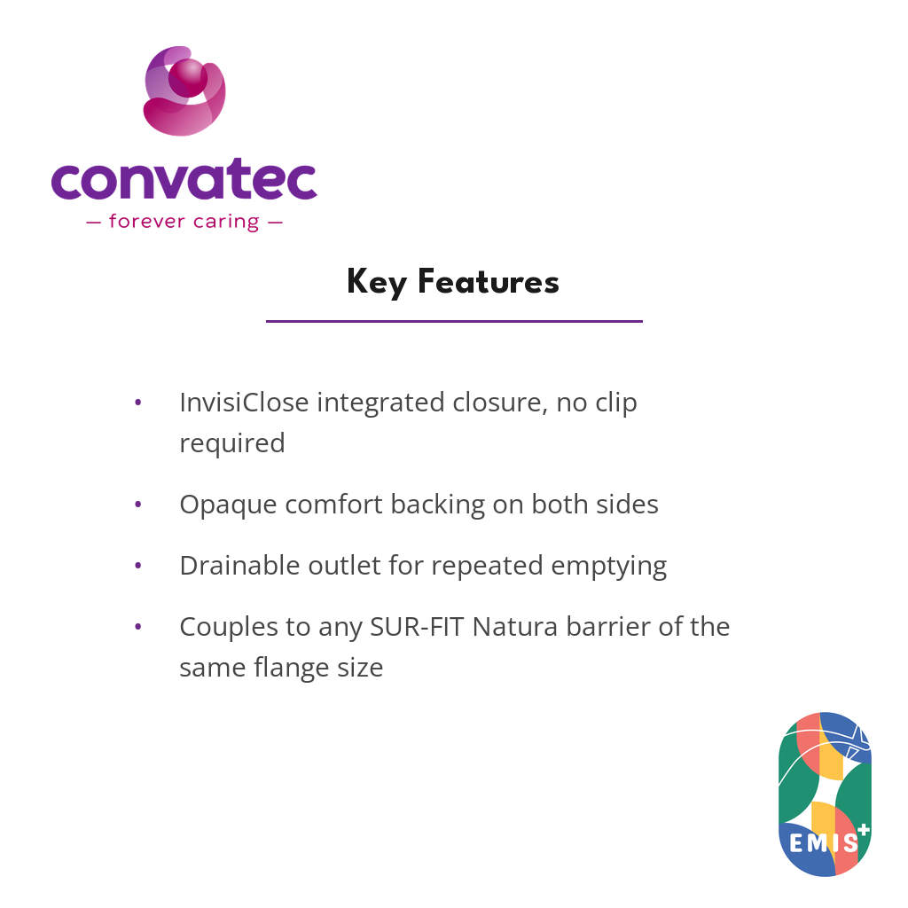 ConvaTec Natura Two Piece Drainable Ostomy Pouch with InvisiClose, Opaque key features