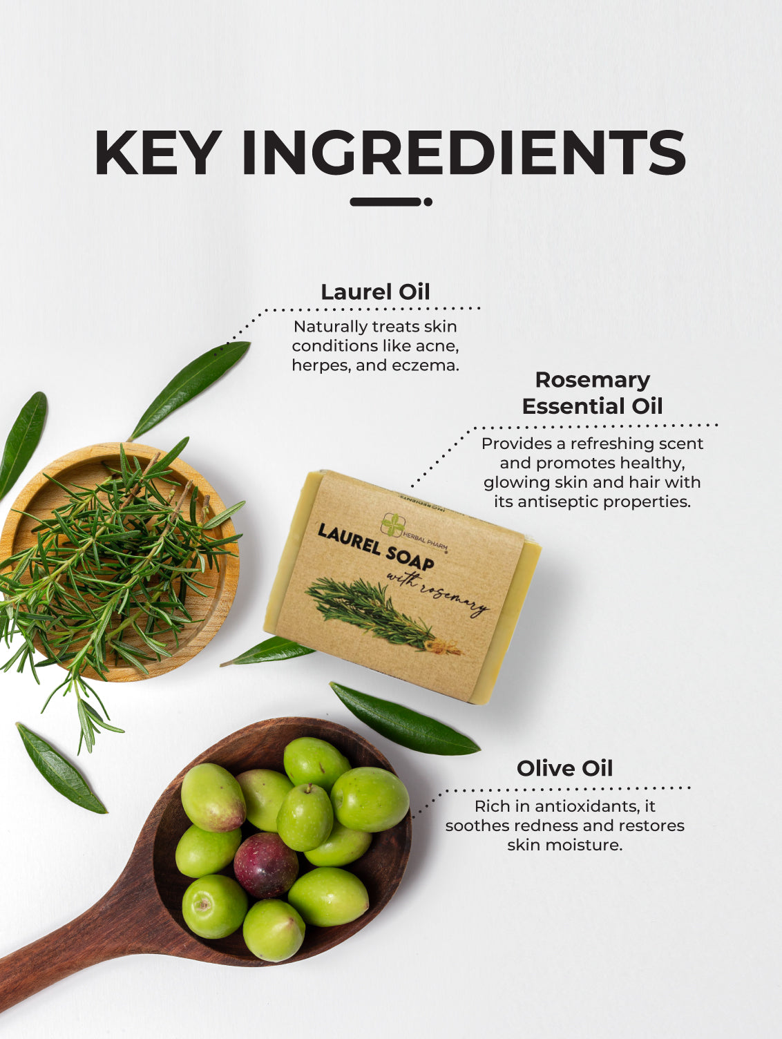 Herbal Pharm Aleppo Laurel Soap with Rosemary 125g - Herbal Pharm Singapore