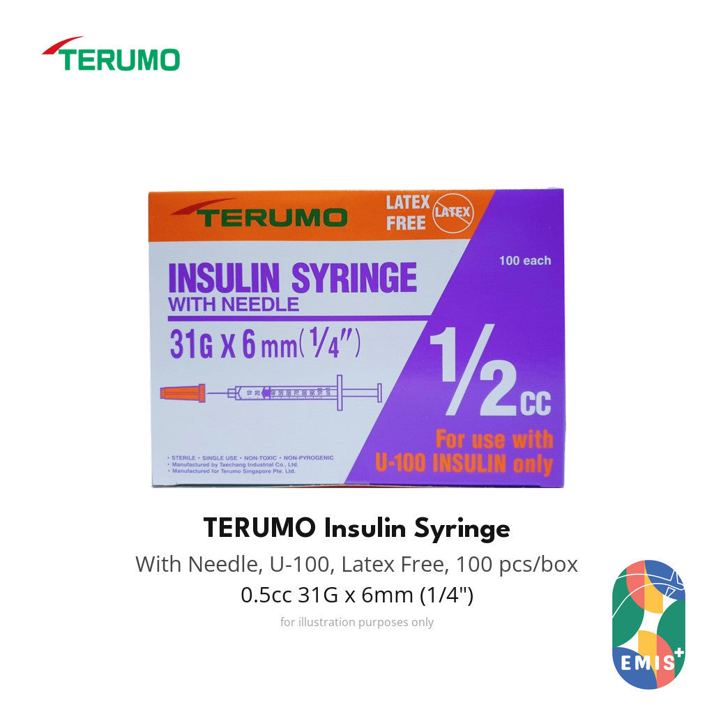 [100s] Terumo Insulin Syringe 0.5mL 31G x 6mm U-100 Sterile with Needle EMIS+