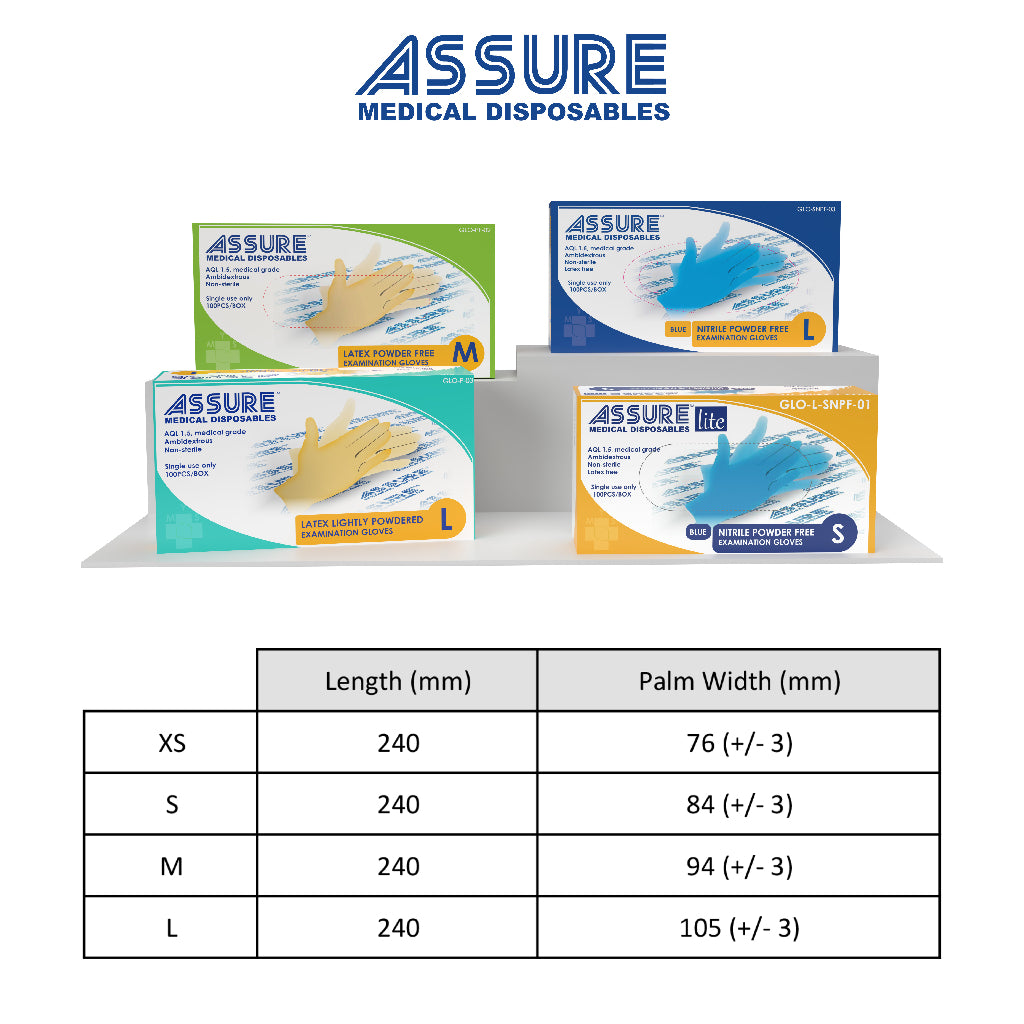 [Bundle of 3] ASSURE Soft Nitrile Gloves Powder-Free Blue 100 Pce/Box