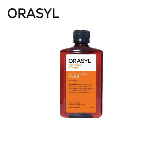 Orasyl Orange Povidone Iodine Antiseptic Mouth Gargle 1% Alcohol Free 250ml 500ml