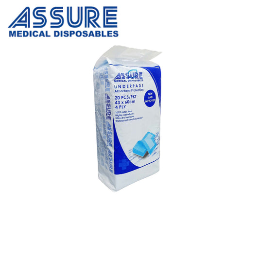 Assure Medical Disposable Underpads 43cm x 60cm 20 Pieces Highly Absorbent Incontinence Protection