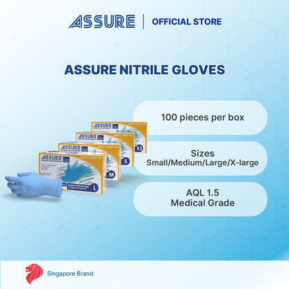 [Bundle of 3] ASSURE Soft Nitrile Gloves Lite Powder-Free Blue 100 Pce/Box