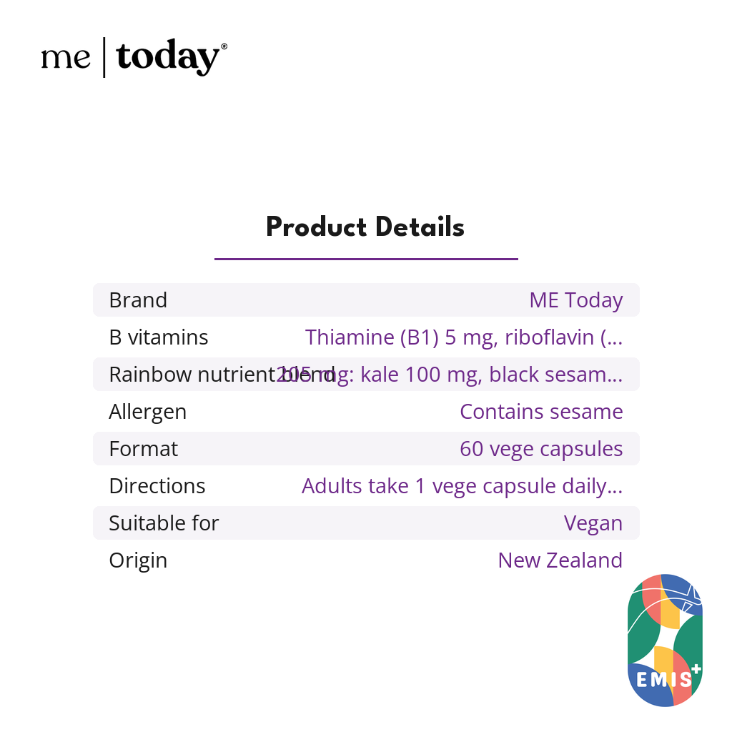 ME Today Super B+ Blend with 8 B-Vitamins and Rainbow Nutrient Blend, Vegan